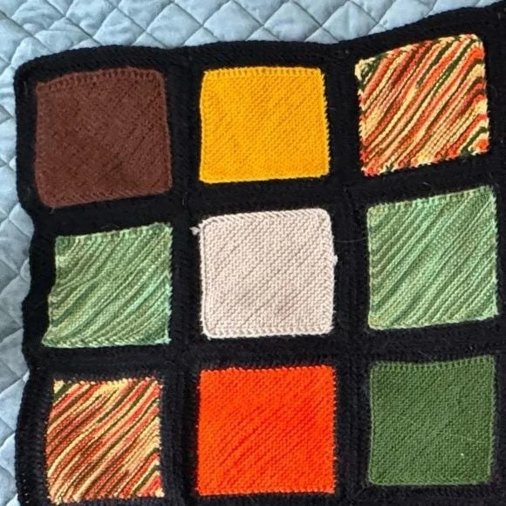Handmade Throw Crochet Colorblock Funky Black 70s Colors Boho 40